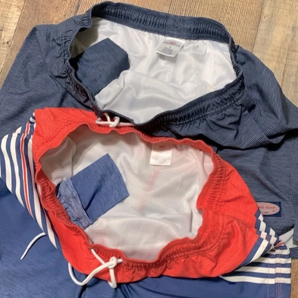Vineyard Vines Lot of 2 Mens Size Large Swim Trunks Shorts Lined Striped